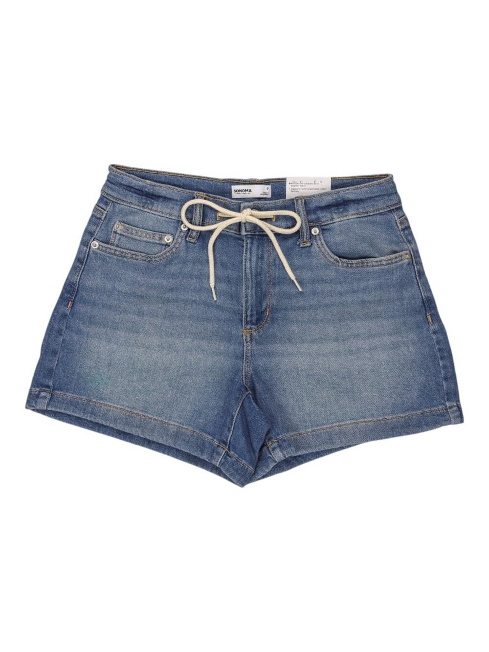 Sonoma Mid Rise Tie Waist Denim Shorts 5" Inseam Women's Size 6 Light Wash NWT